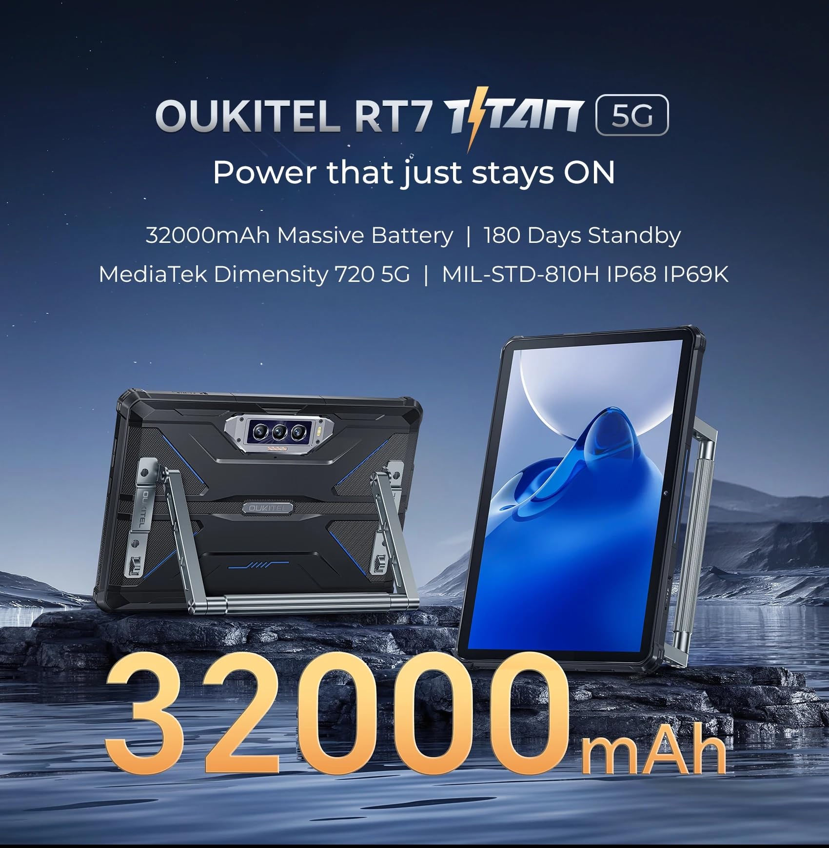 OUKITEL RT7 TITAN 美品 Tablet OUKITEL RT7 TITAN Tri-Proof 5G, 24GB + 256GB/1TB, FHD+ de
